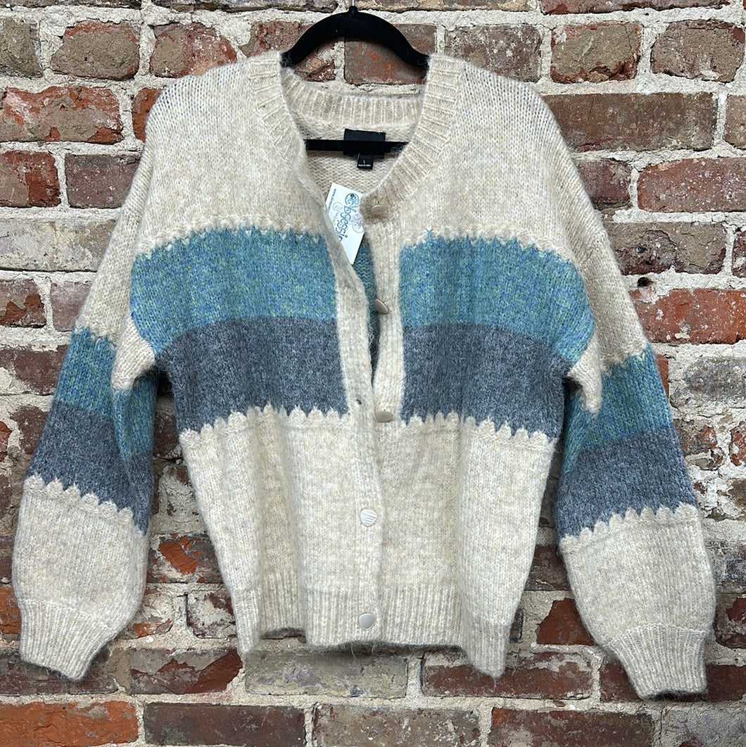 MAKE THE NEWS SWEATER CARDIGAN -BLUES