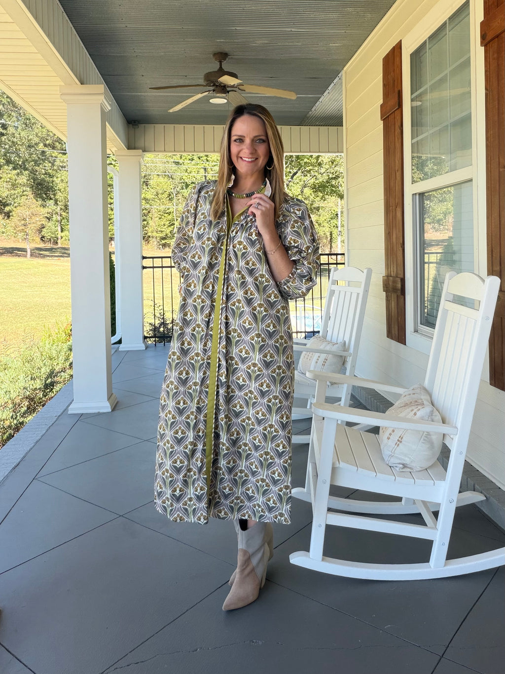 Printed button down midi dress