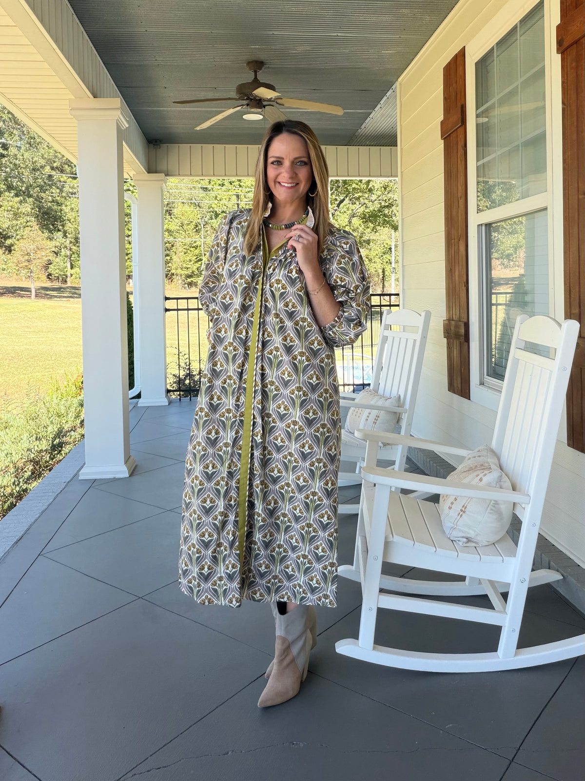 Printed button down midi dress