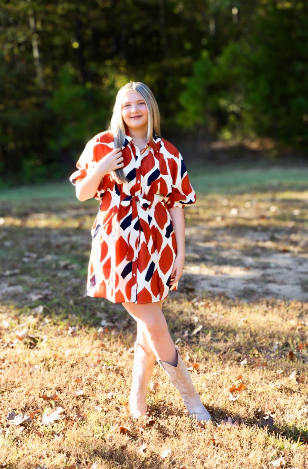 FEELING FREE DRESS - RUST/NAVY