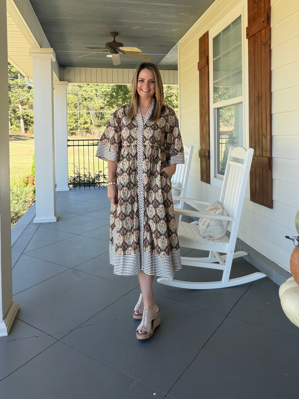 Printed button down midi dress - Black mix