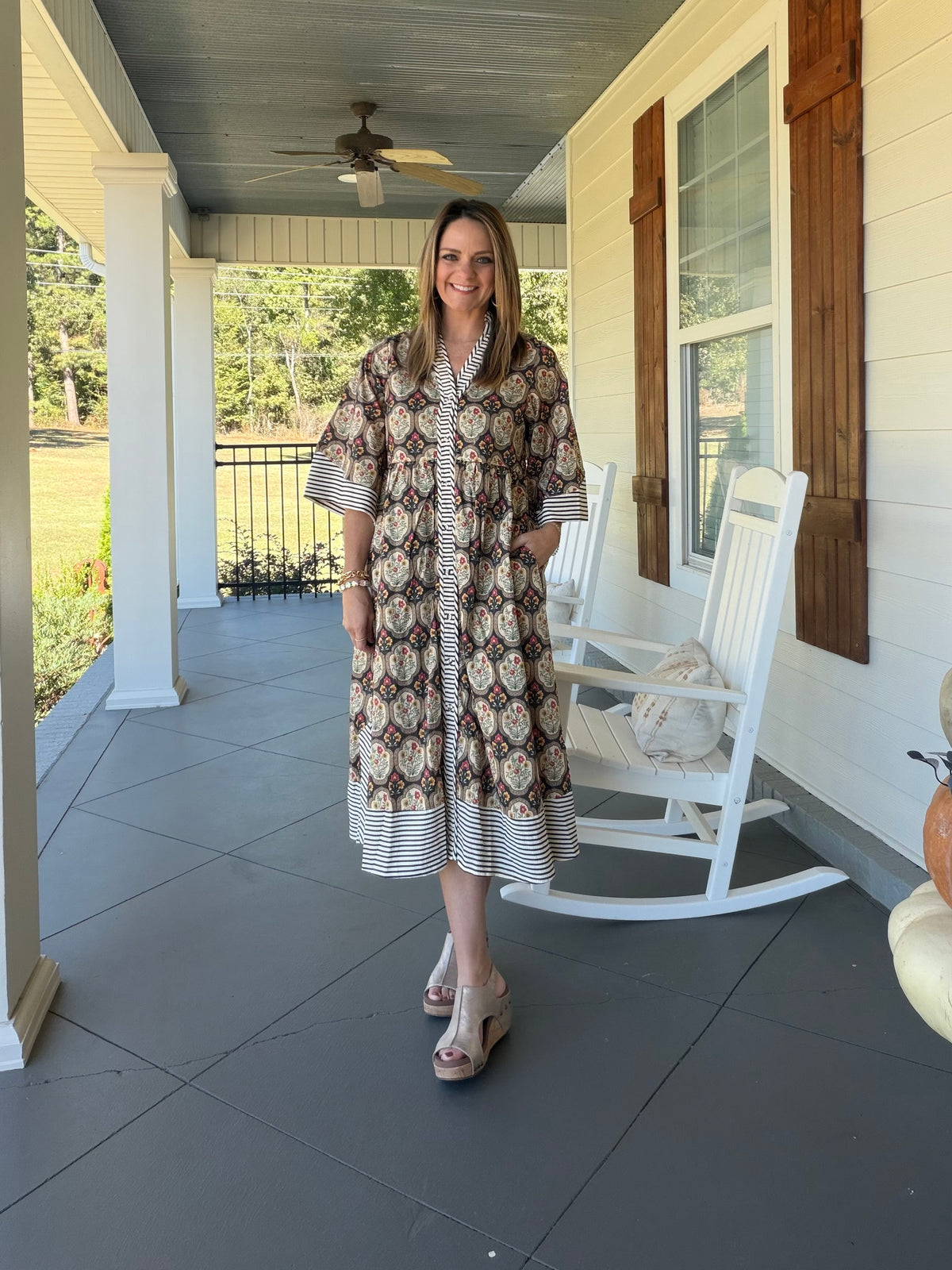 Printed button down midi dress - Black mix