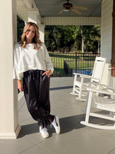 Load image into Gallery viewer, Polka Dot Printed Satin Pants with Lace Trim - Black
