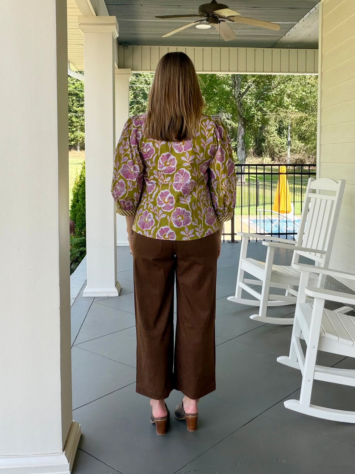 Faux Suede High Waist Wide Crop Pants - Brown