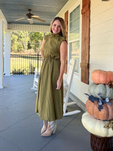 Load image into Gallery viewer, Solid sleeveless midi dress with bubble hem - Olive
