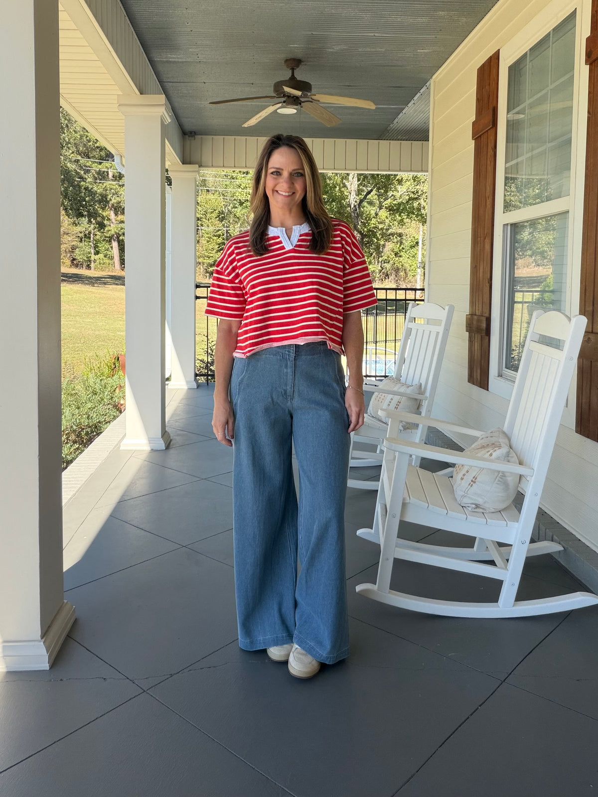 Striped Rugby Top - Red/Ivory