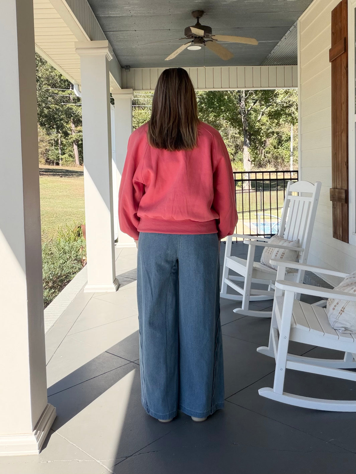 Snap Button Collared Pullover Top - Coral Pink