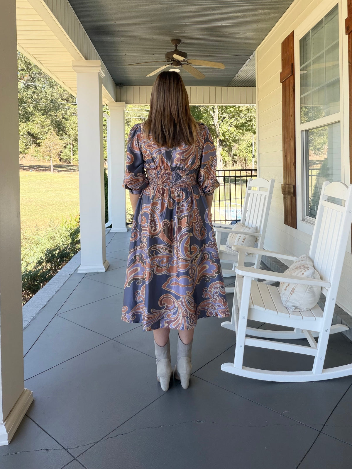 Printed satin V neck midi dress - Slate Mix
