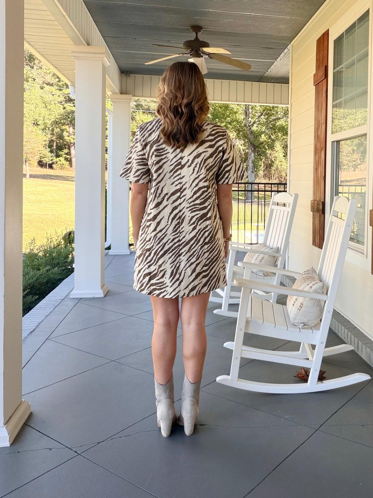 Zebra print short sleeve dress - Ivory