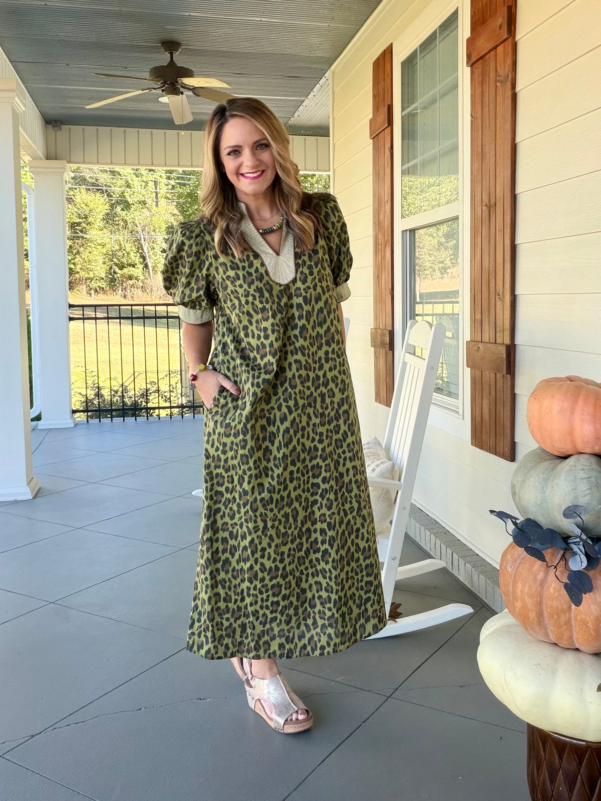 Leopard midi dress - Olive