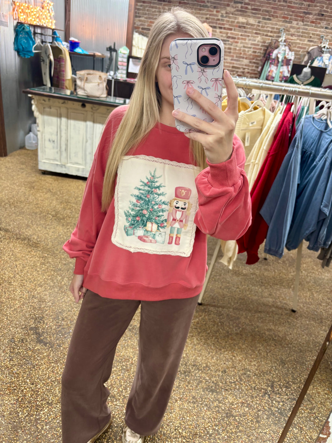 DECK THE HALLS TOP - DK CORAL