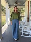 Dolman Sleeves Cropped Oversize Top - Olive