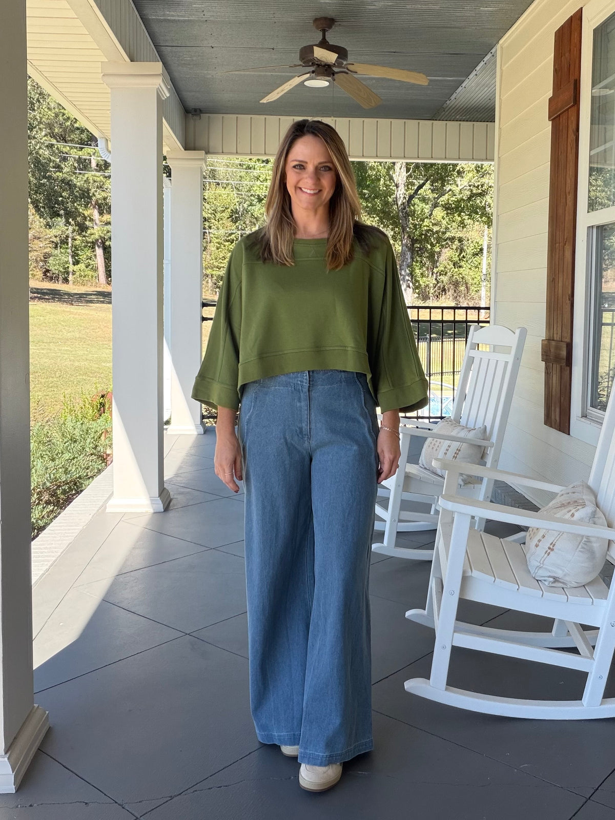 Dolman Sleeves Cropped Oversize Top - Olive