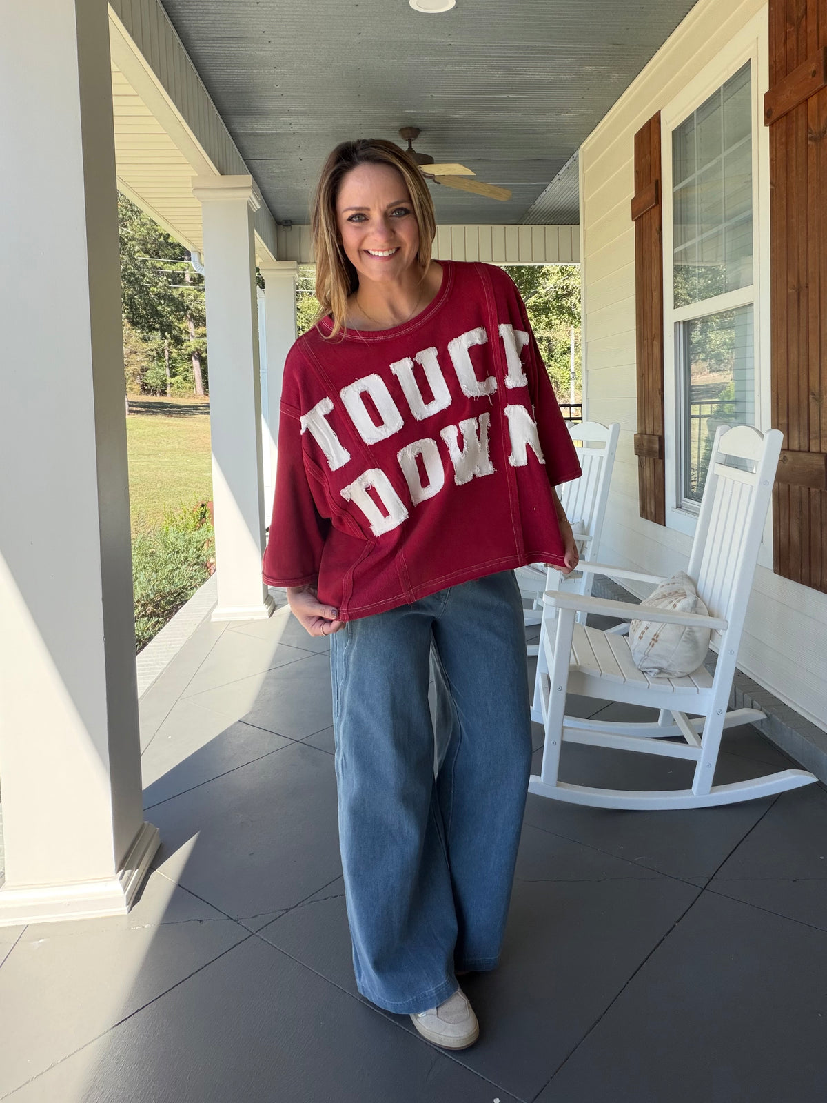 Touch Down applique dolman top - Maroon
