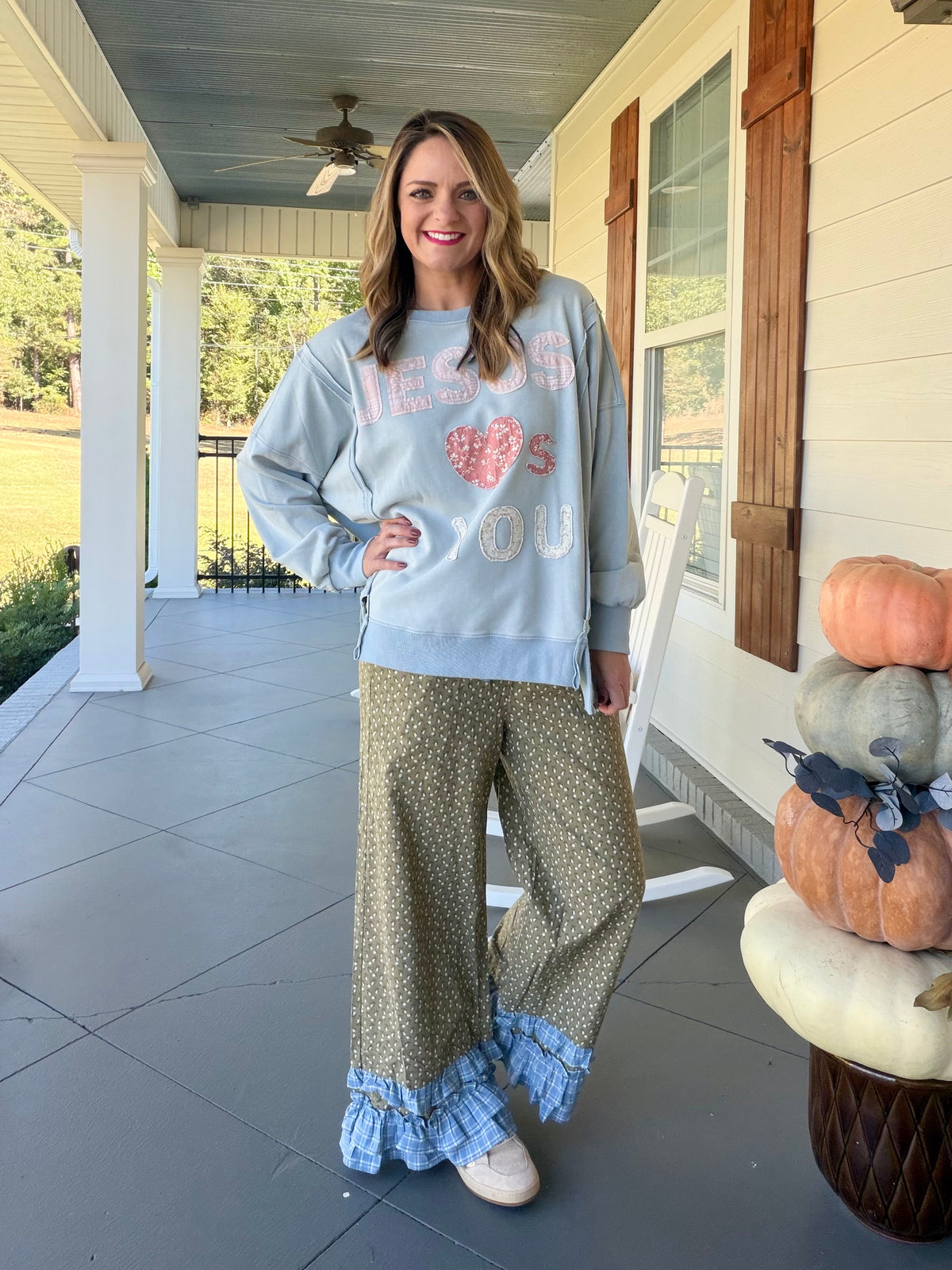 Jesus Loves You Sweatshirt Top - Dusty Blue
