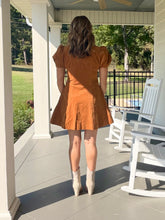 Load image into Gallery viewer, Corduroy puff sleeve zip front dress - Camel
