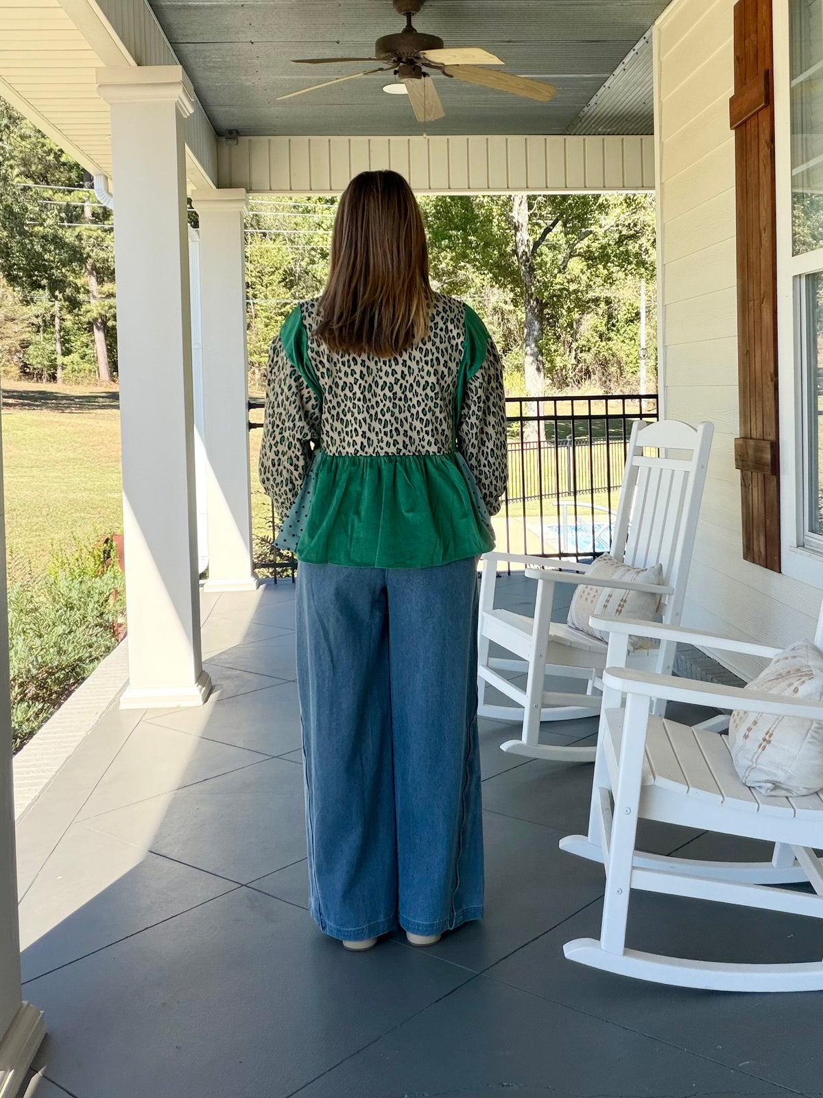 Multi Print Mixed Snap Button Down Peplum Top