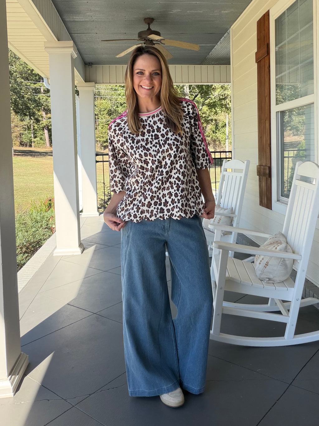Leopard faux suede top