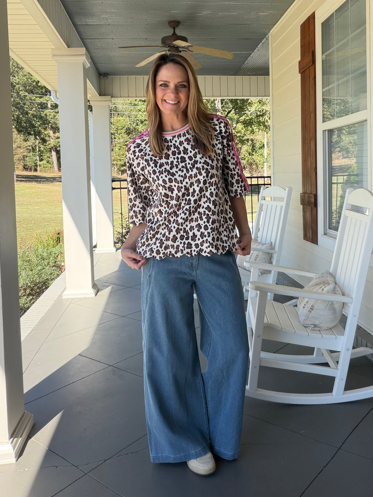 Leopard faux suede top