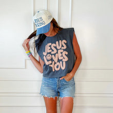Load image into Gallery viewer, SMILEY JESUS LOVES YOU PUFF CAP SLEEVE TEE
