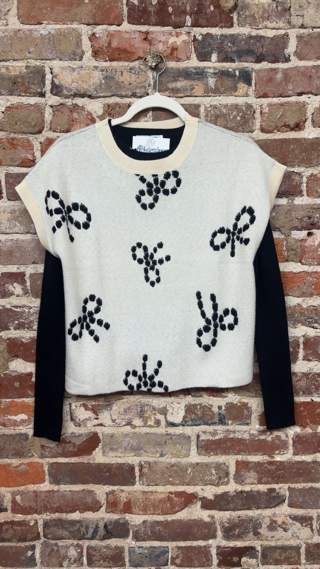 TIED UP A BIT SWEATER TOP - IVORY/BLK