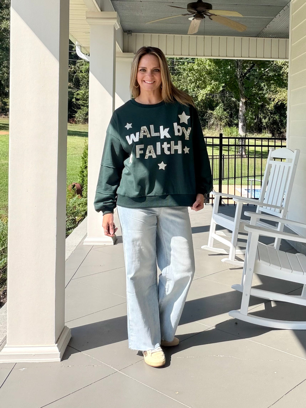 Walk By Faith Sweatshirt Top - Hunter Green