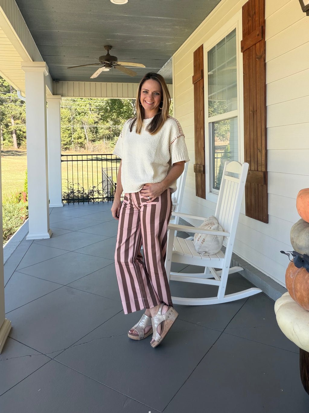 Striped cropped wide leg pants - Brown/Pink