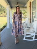 Printed satin V neck midi dress - Slate Mix