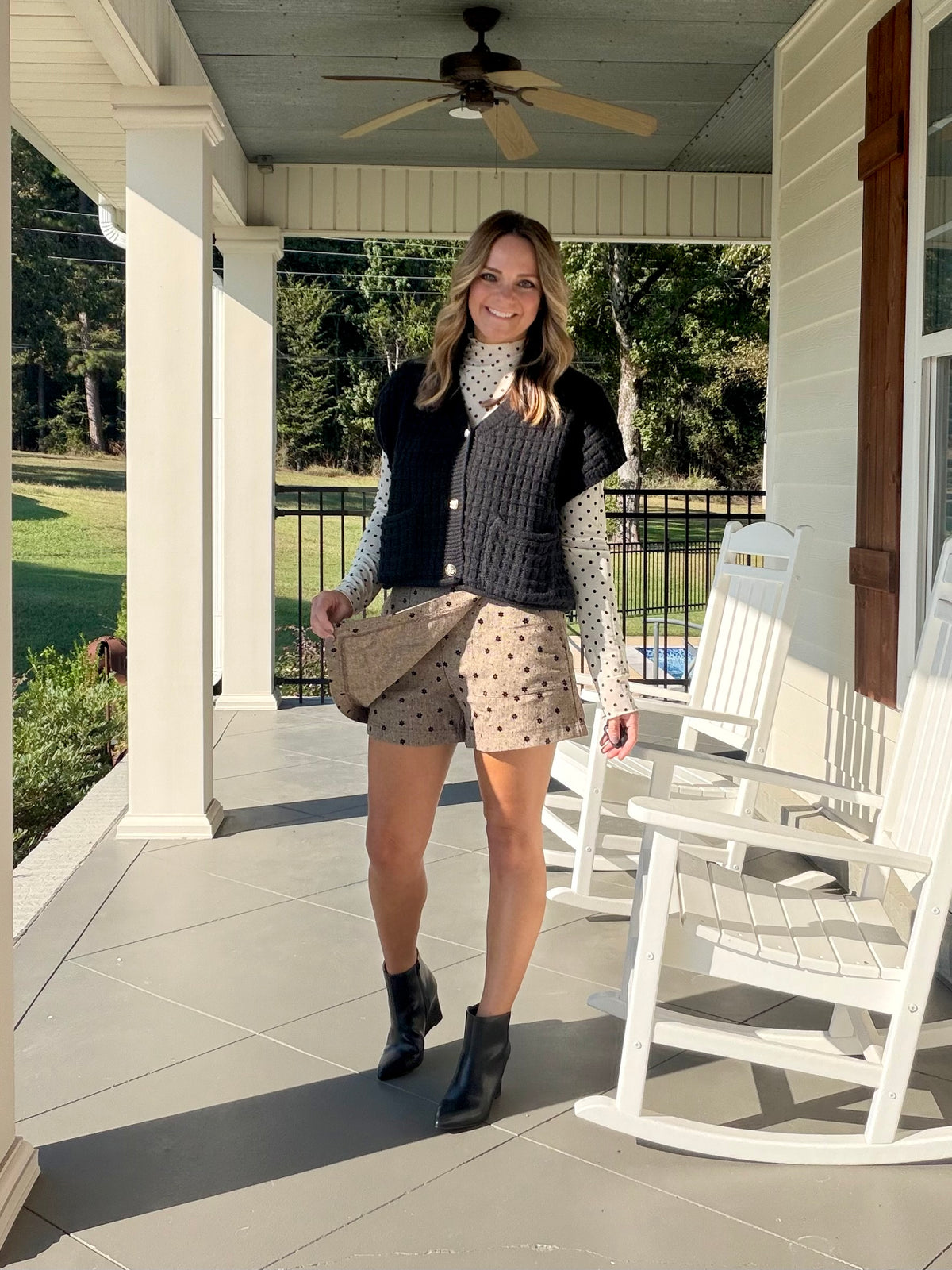 Floral Embroidery Woven Skort - Brown Mix