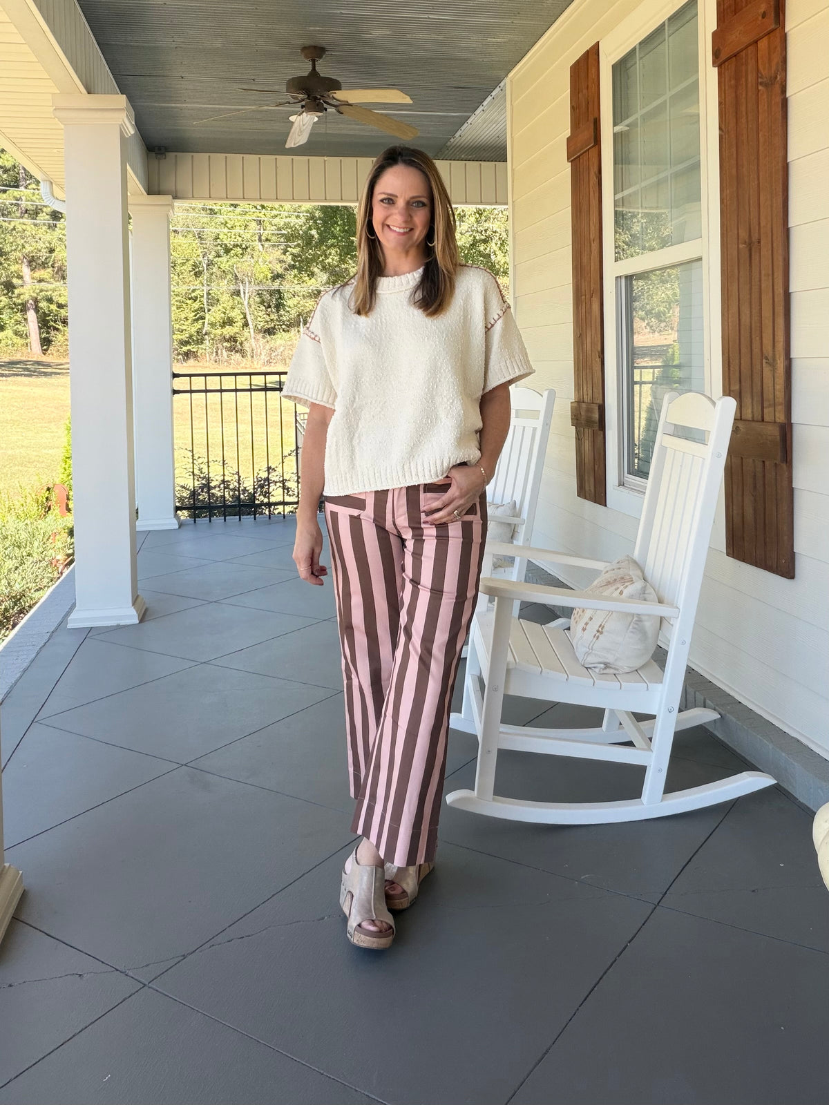 Striped cropped wide leg pants - Brown/Pink