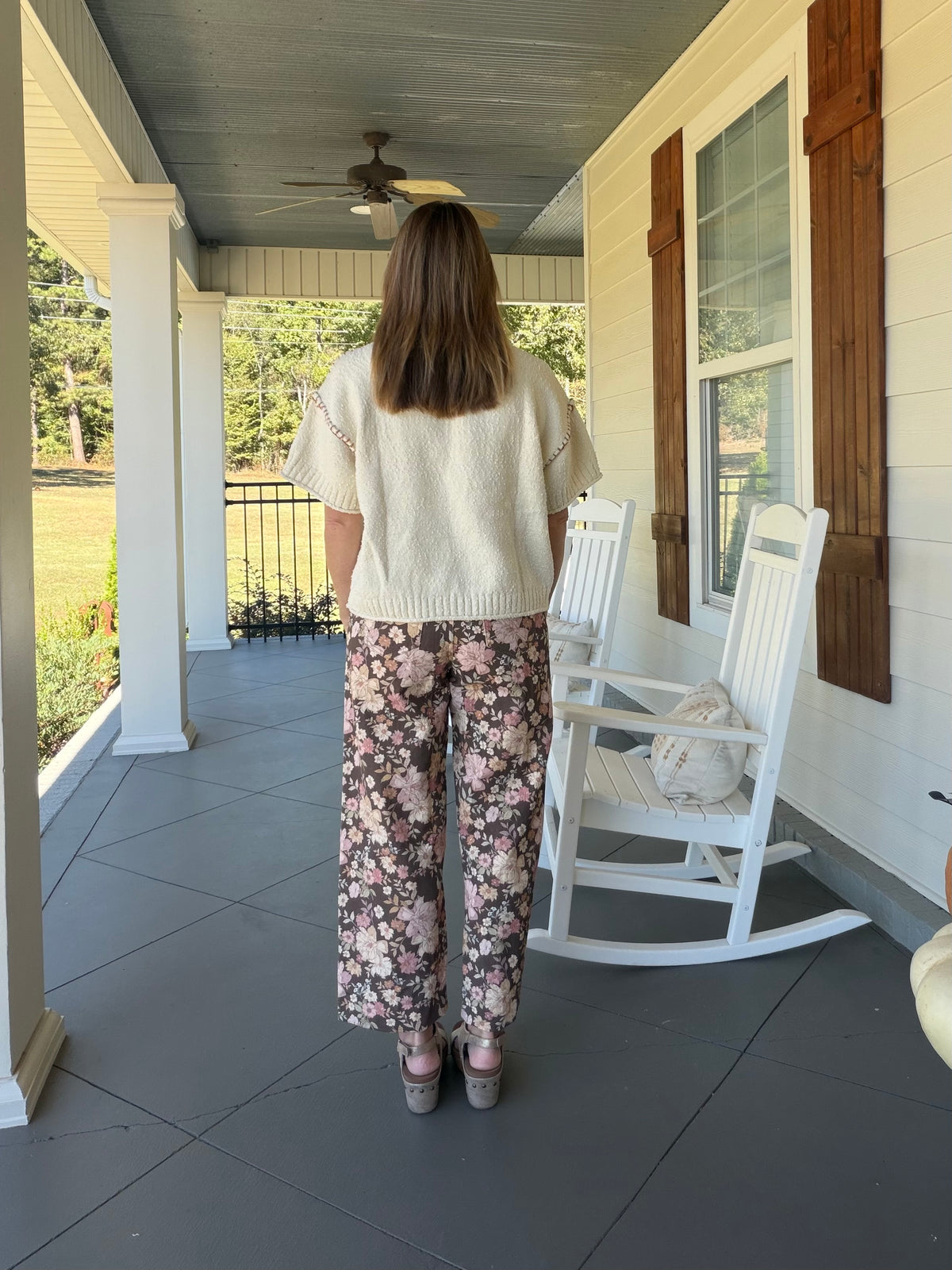 Floral Print Pants - Brown Mix