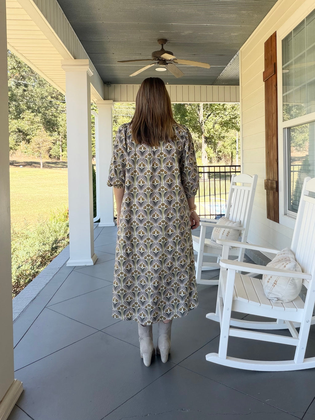 Printed button down midi dress