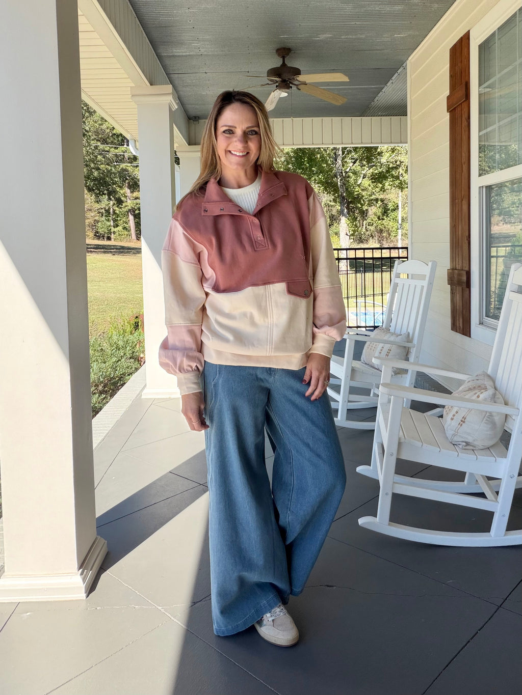 Colorblock Half Snap Sweatshirt Top