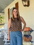 Sleeveless polka dot top - Brown