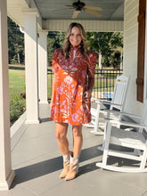 Load image into Gallery viewer, Floral print short puff sleeve dress - Rust
