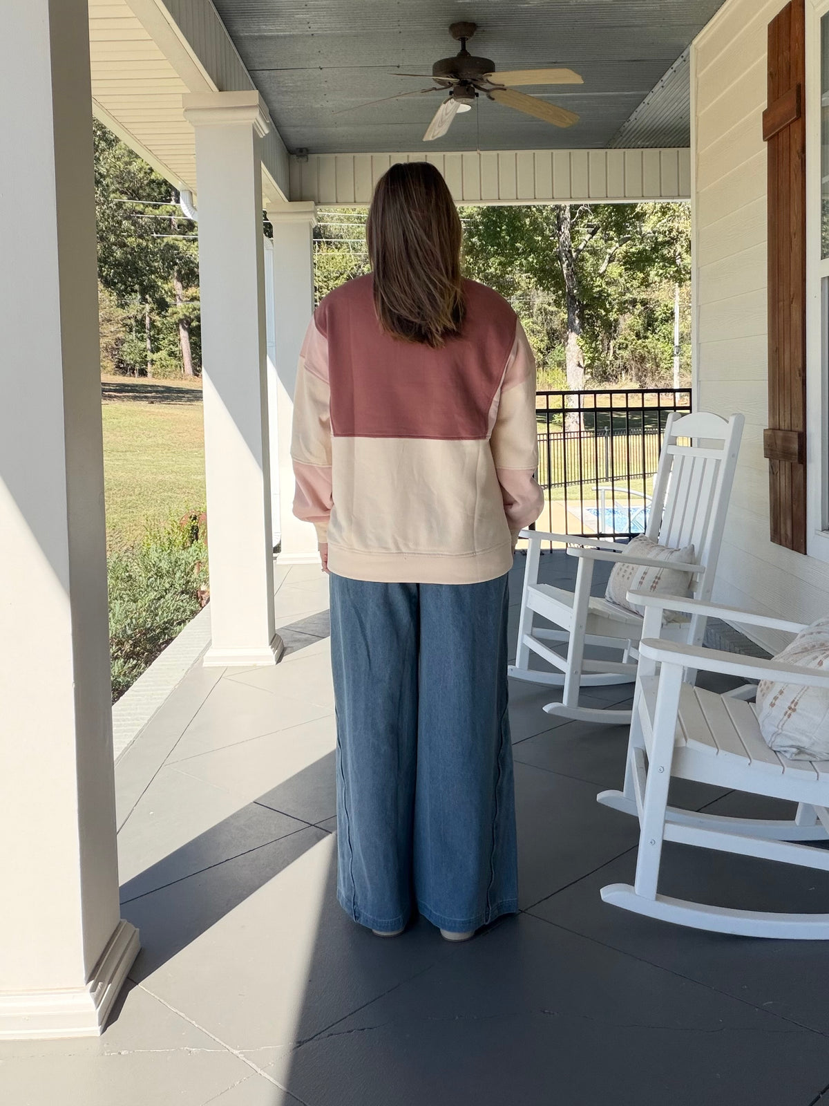 Colorblock Half Snap Sweatshirt Top