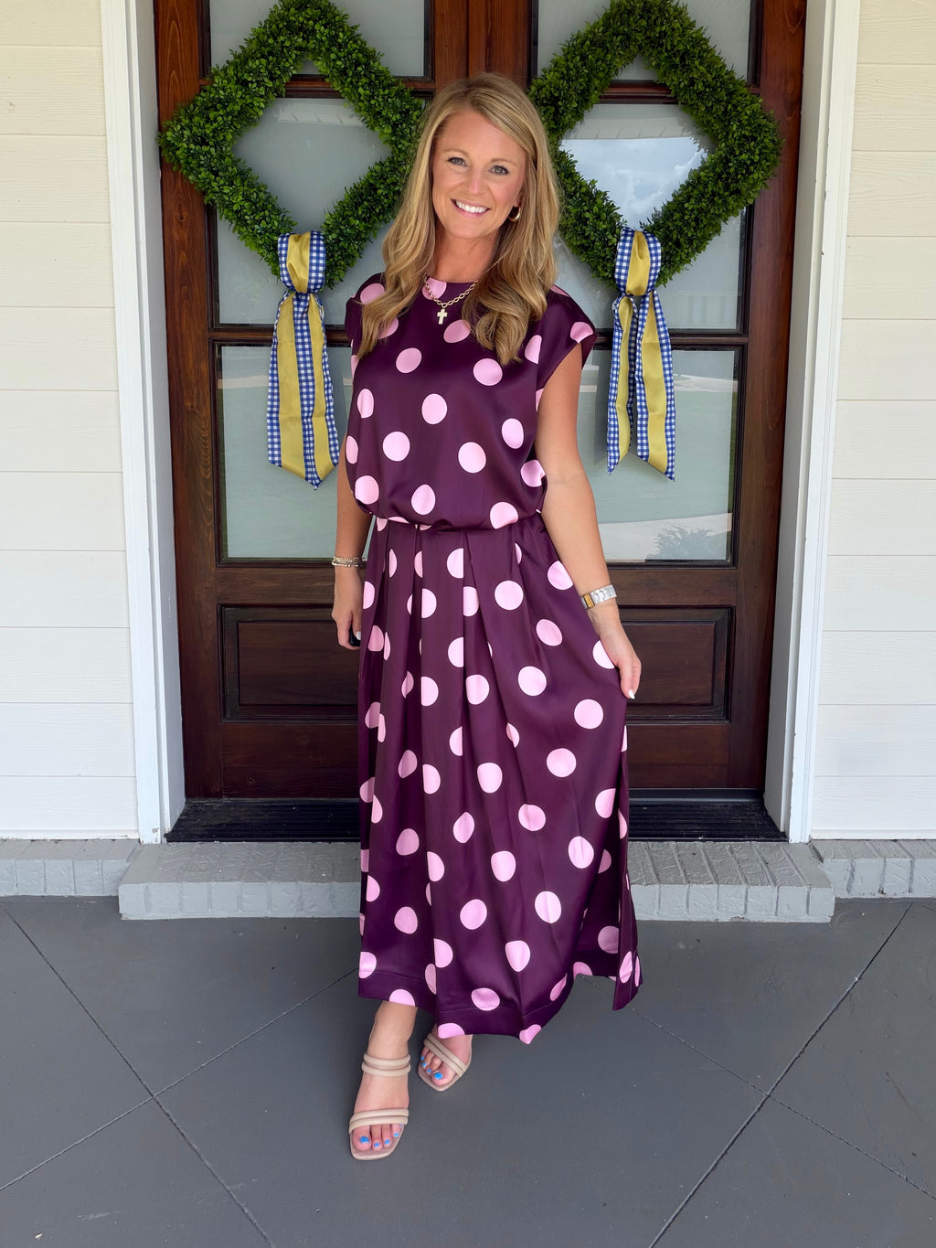 Polka Dot Print Skirt and Top Set - Plum/Pink