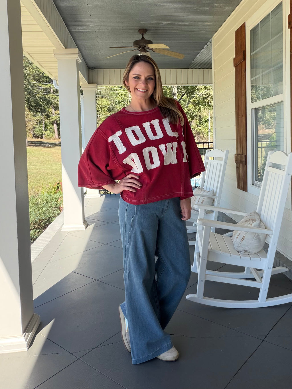Touch Down applique dolman top - Maroon