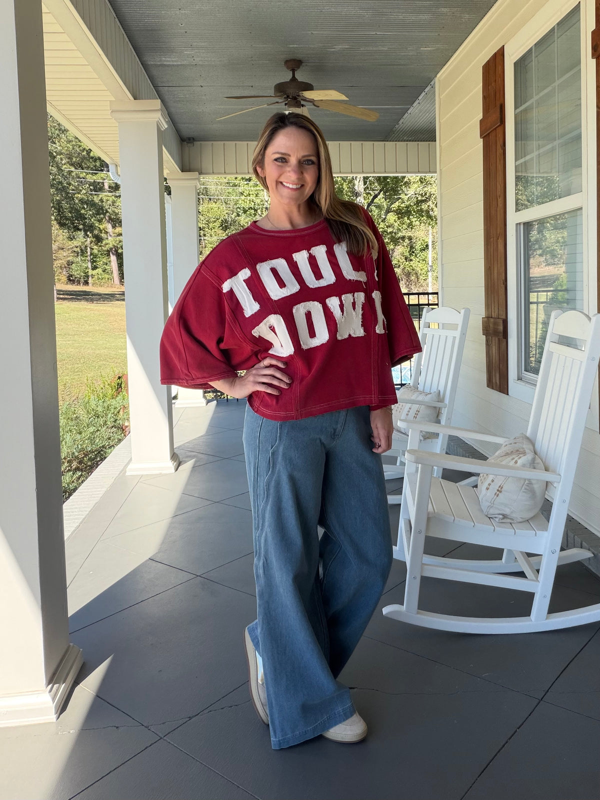 Touch Down applique dolman top - Maroon