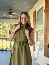 Load image into Gallery viewer, Solid sleeveless midi dress with bubble hem - Olive
