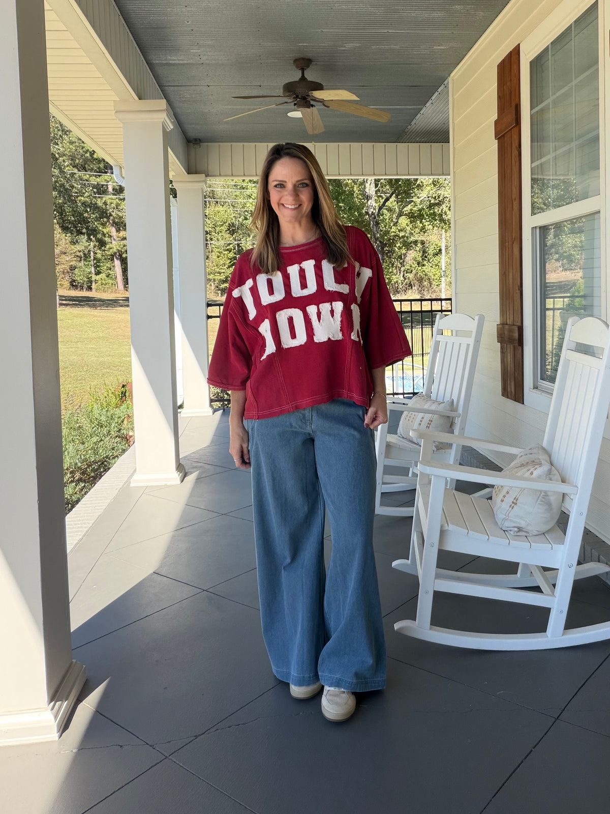 Touch Down applique dolman top - Maroon