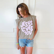 Load image into Gallery viewer, SMILEY JESUS LOVES YOU PUFF CAP SLEEVE TEE
