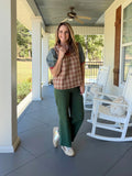 Stripe Denim Sleeve Houndstooth Tweed Top