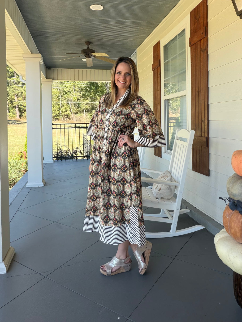 Printed button down midi dress - Black mix