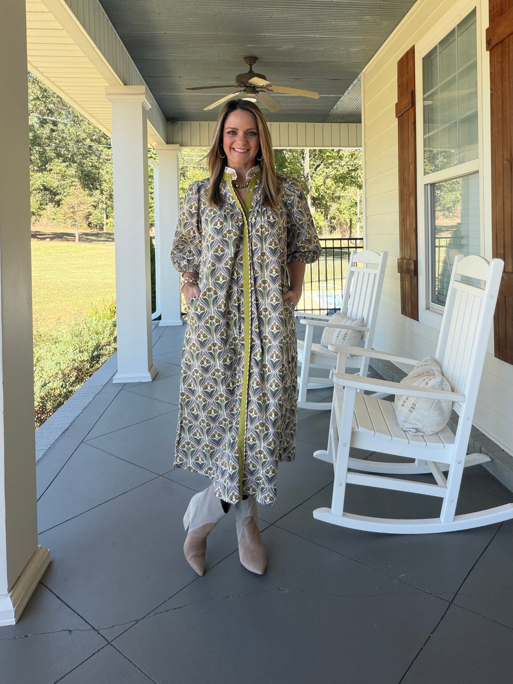 Printed button down midi dress