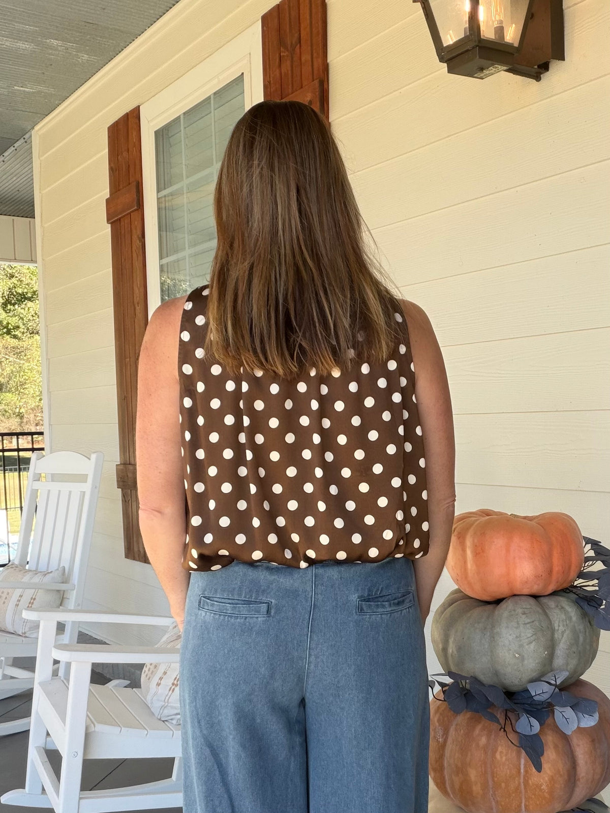 Sleeveless polka dot top - Brown