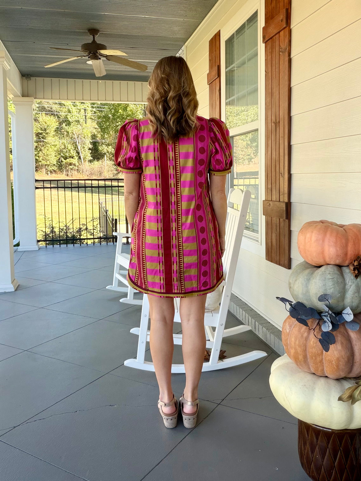 Printed short puff sleeve dress- Plum