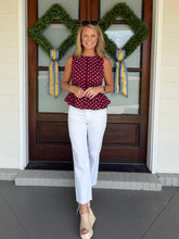 Load image into Gallery viewer, Polka Dot Peplum Denim Top - Maroon
