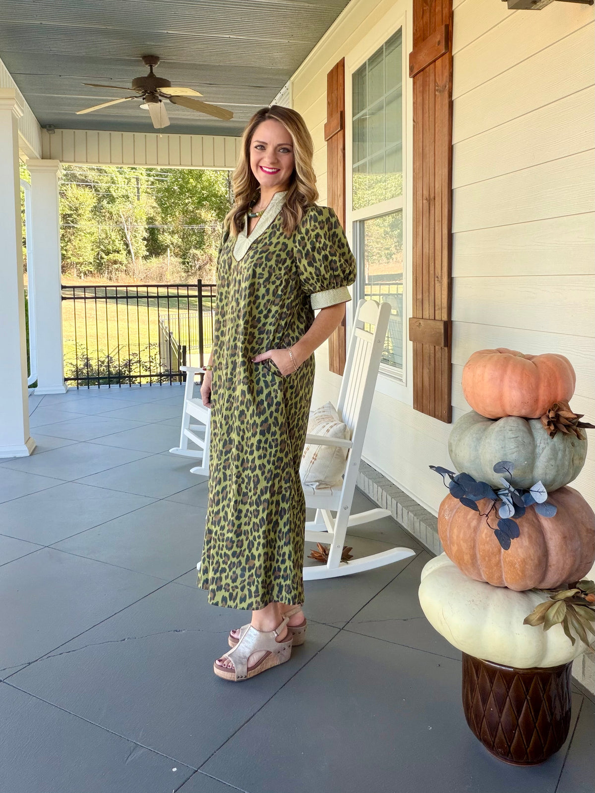 Leopard midi dress - Olive