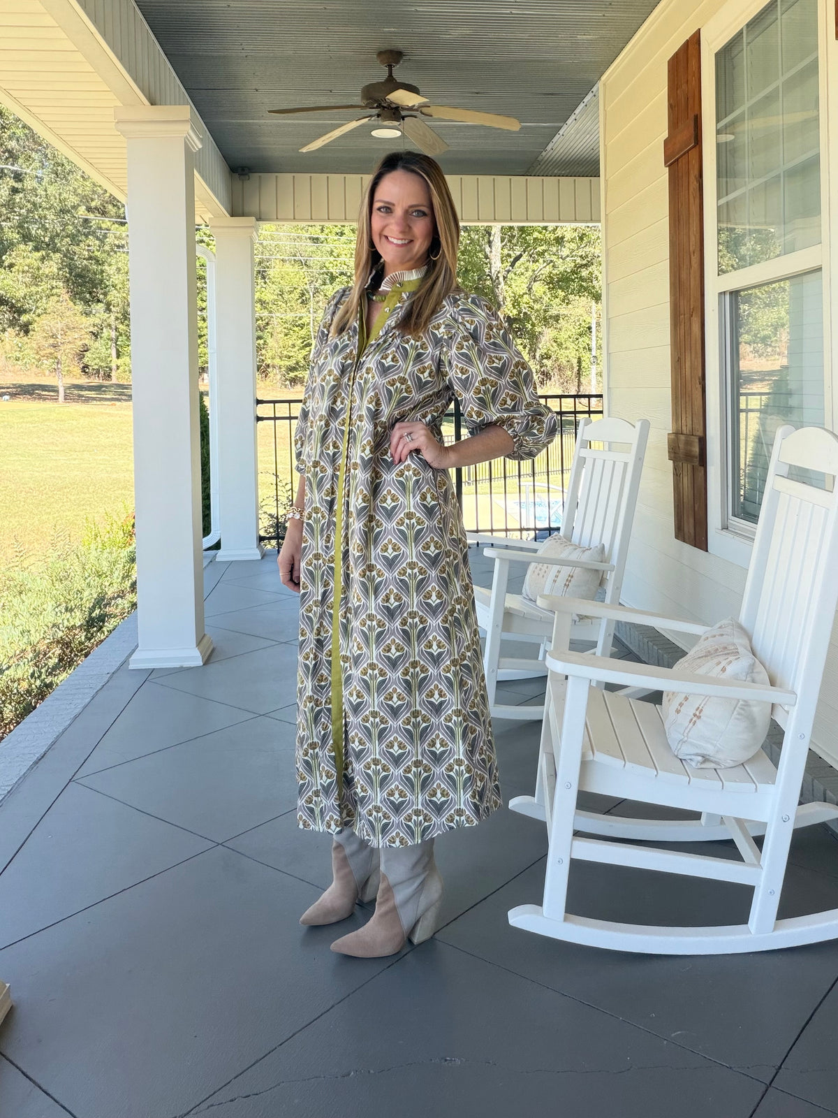 Printed button down midi dress